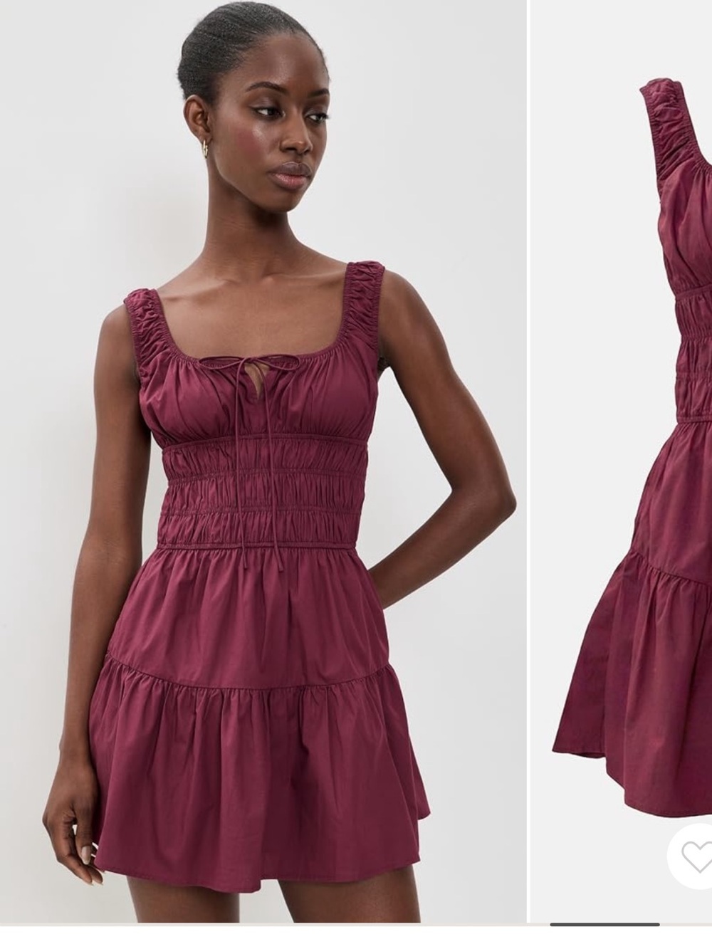 NIA Smocked Tiered Mini Dress in Burgundy
